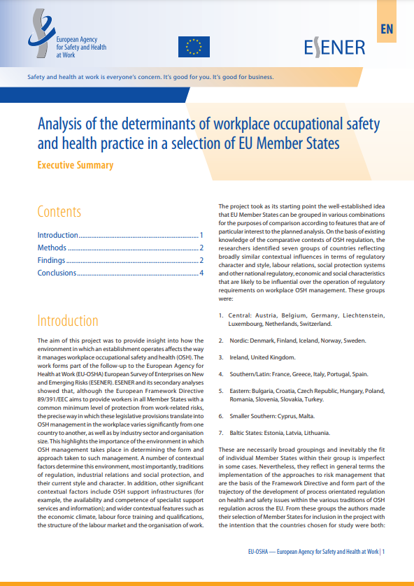 Executive Summary - Analysis of the determinants of workplace occupational safety and health practice in a selection of EU Member States