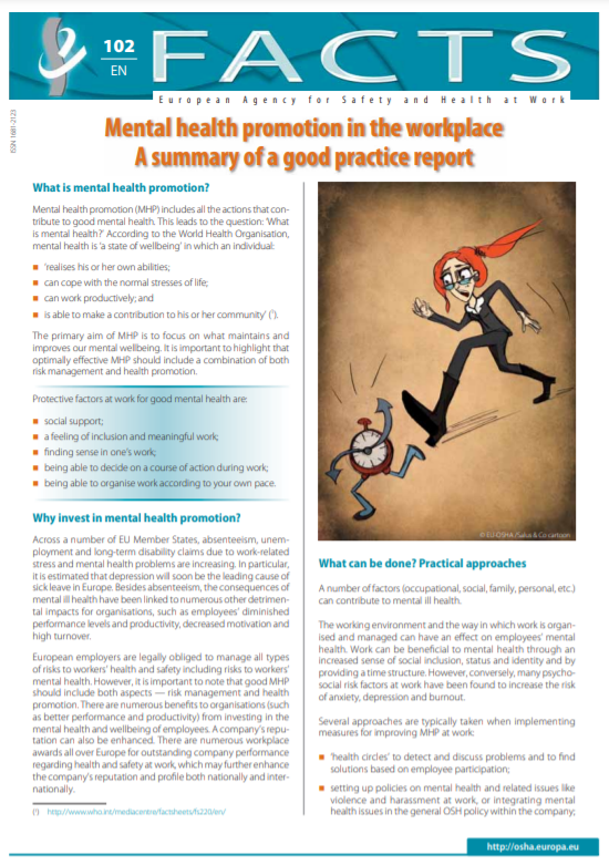 Factsheet 102 - Mental health promotion in the workplace A summary of a good practice report