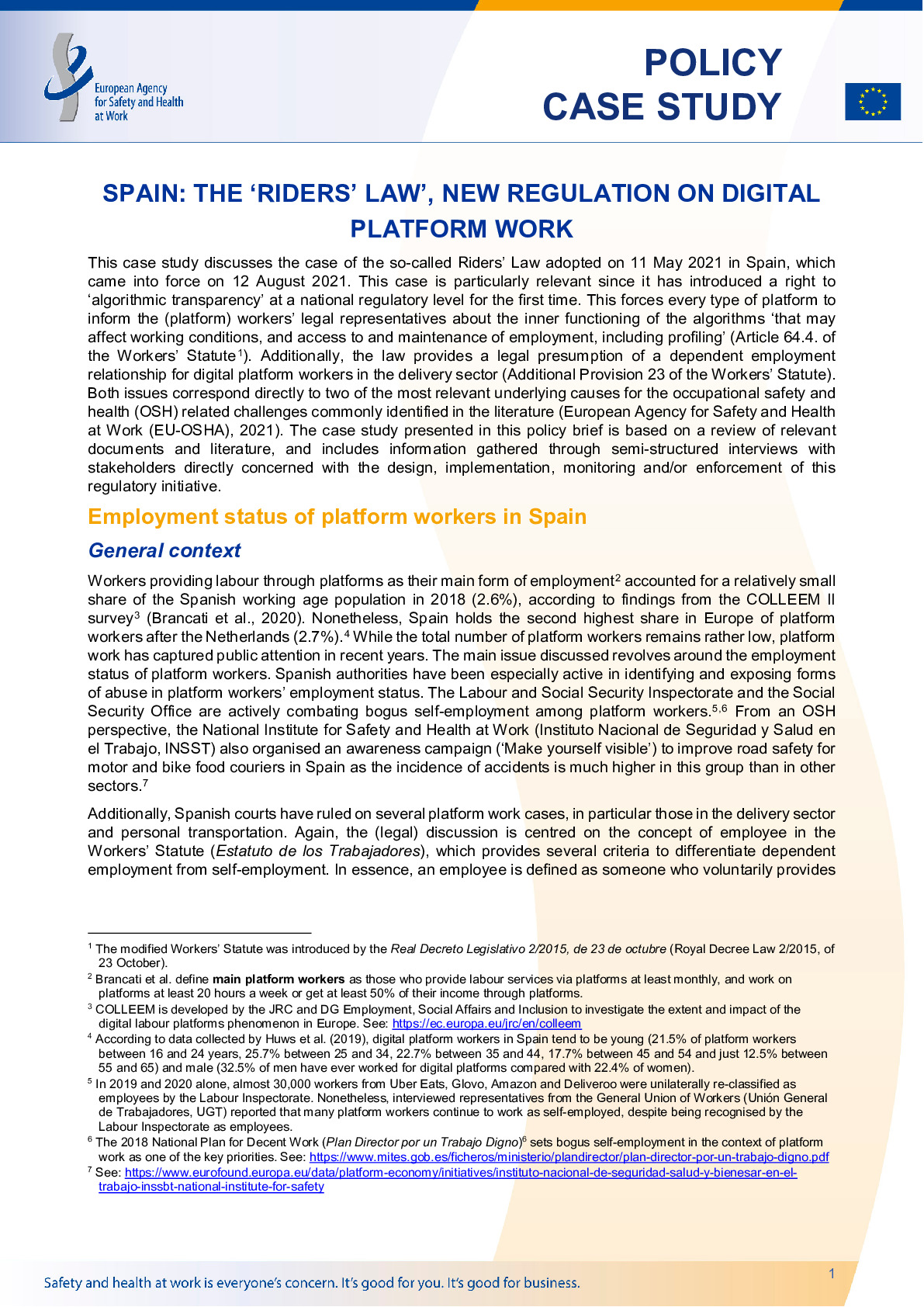 Cover of Spain: the ‘riders’ law’, new regulation on digital platform work