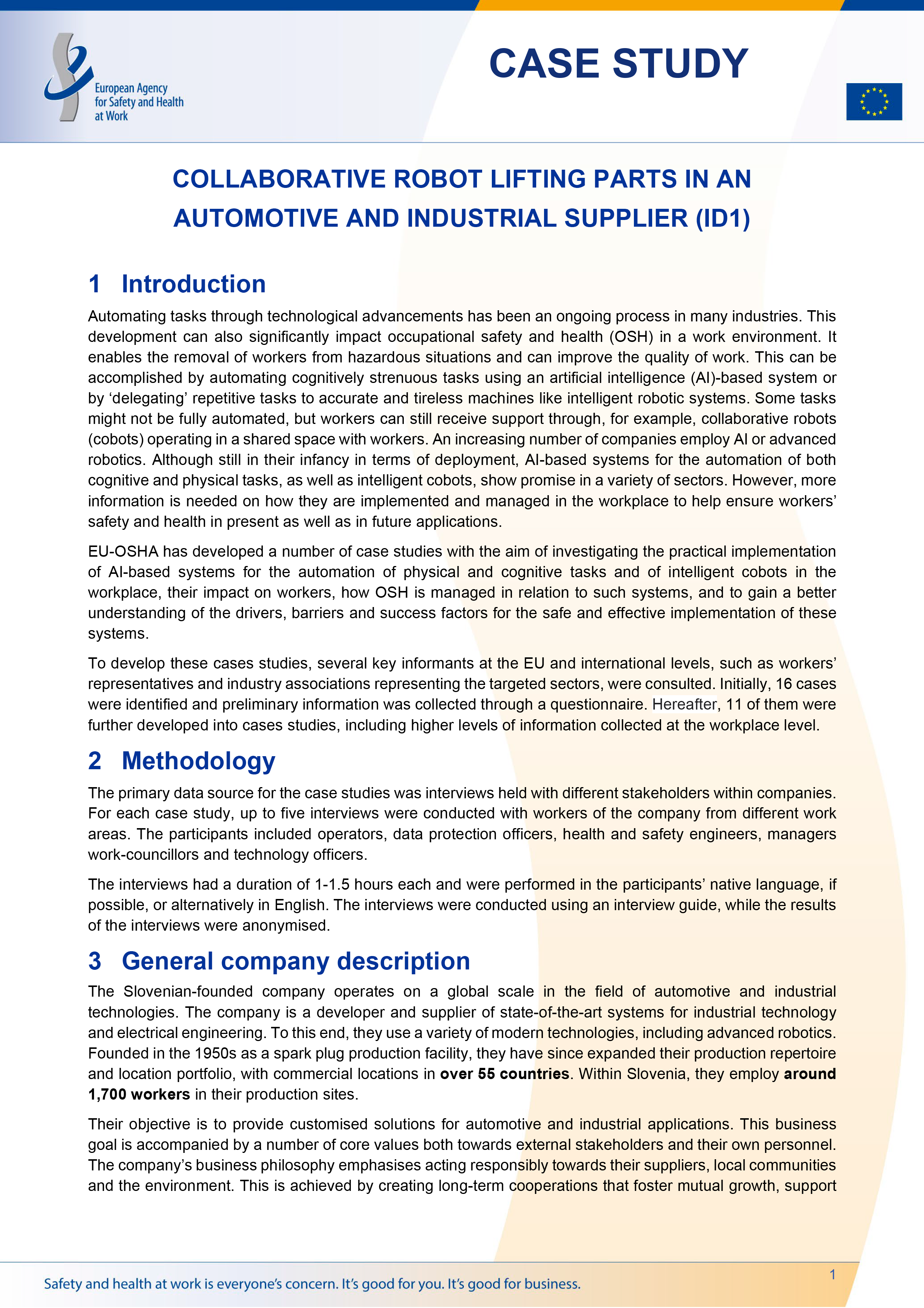 Collaborative robot lifting parts in an automotive and industrial supplier