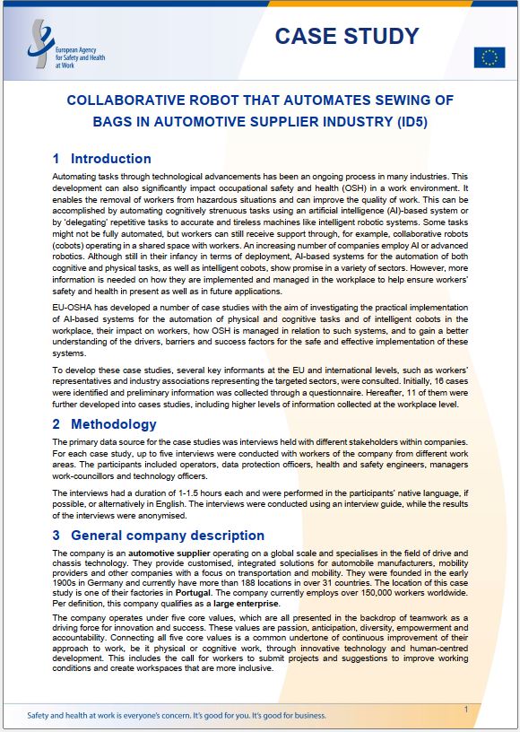 Collaborative robot that automates sewing of bags in automotive supplier industry (ID5)