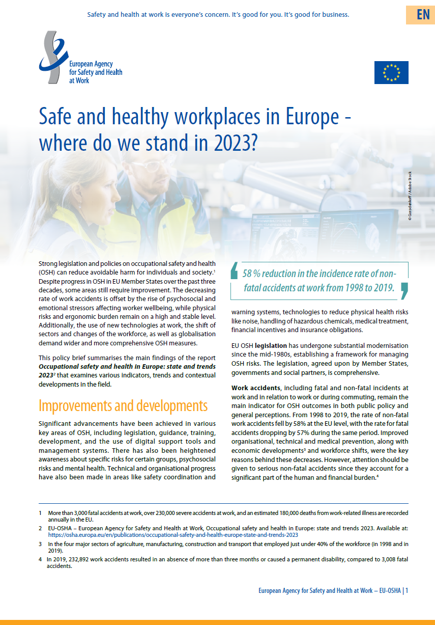 Safe and healthy workplaces in Europe: where do we stand in 2023?