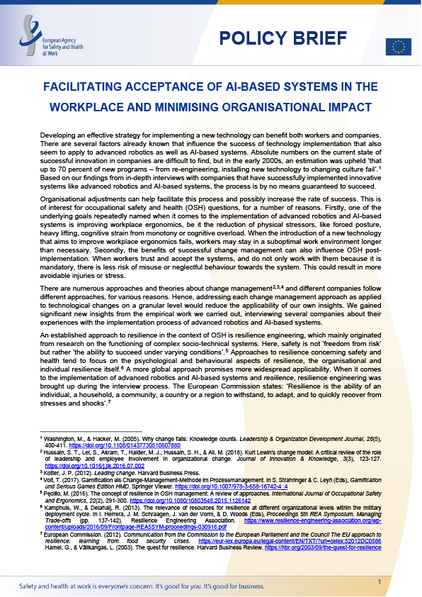 Facilitating acceptance of AI-based systems in the workplace and minimising organisational impact