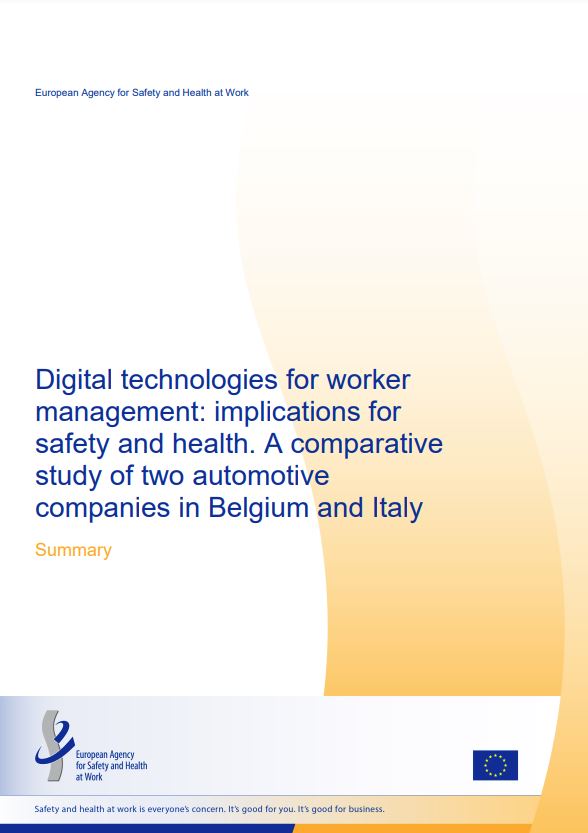 Cover of the Summary Digital technologies for worker management: implications for safety and health. A comparative study of two automotive companies