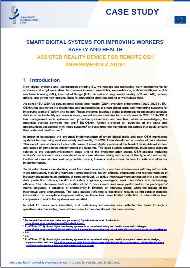Cover of the case study Assisted reality device for remote OSH assessments and audit: smart digital systems for improving workers' safety and health