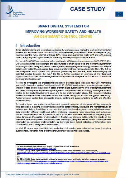 Cover of the case study An OSH smart control centre: smart digital systems for improving workers' safety and health