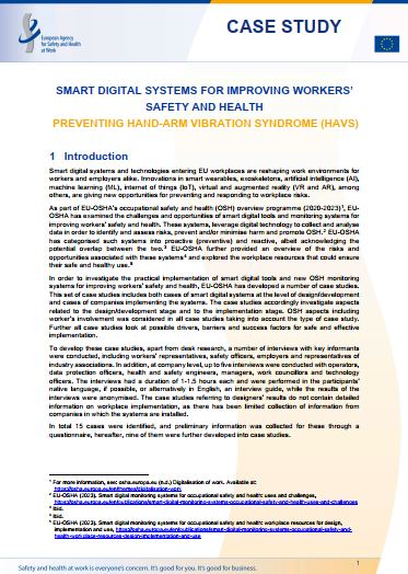 Cover of the case study Preventing hand-arm vibration syndrome (HAVS): smart digital systems for improving workers' safety and health 