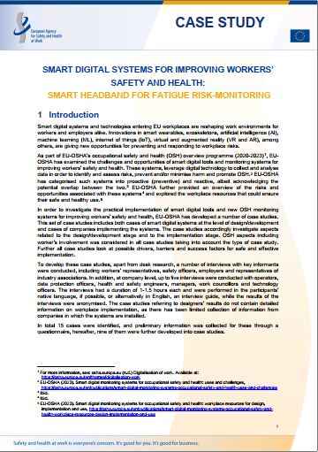Cover of the case study Smart headband for fatigue risk-monitoring: smart digital systems for improving workers' safety and health