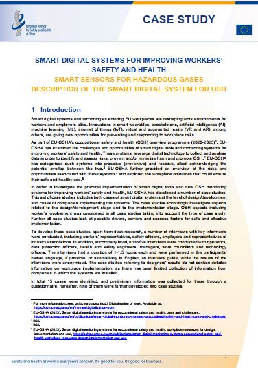 Cover of the case study Smart sensors for hazardous gases description of the smart digital system for OSH: smart digital systems for improving workers' safety and health
