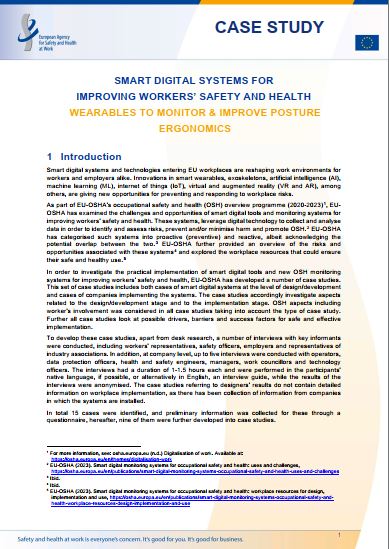Cover of the case study  Wearables to monitor and improve posture ergonomics: smart digital systems for improving workers' safety and health
