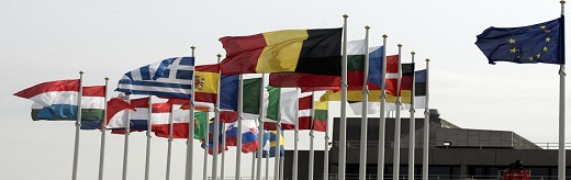 European flags waving in the street