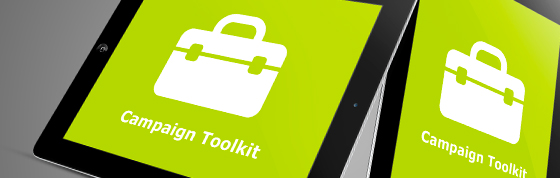 Two tablets showing OSH Campaign Toolkit on the screen