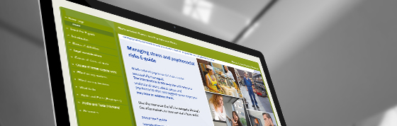 Laptop screen showing the e-guide to managing stress and psychosocial risks web page