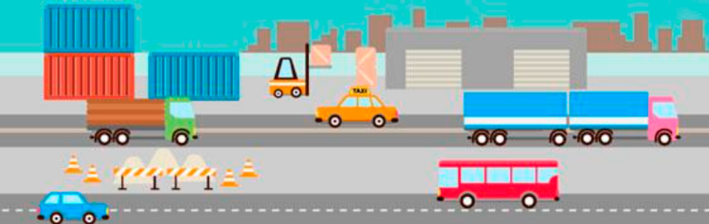 illustration of various types of vehicles on a road
