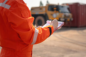 An operation supervisor writing on paper